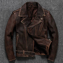 2020 vintage marrom jaqueta de estilo do motociclista dos homens mais tamanho xxxxxl genuíno grosso couro fino ajuste casaco frete grátis 2024 - compre barato