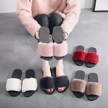 36-40 Women Slippers Fashion Fluffy Faux Fur Plush Slippers Women Spring Autumn Slides Flip Flops Flat Shoes 2024 - buy cheap