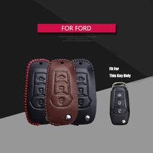 Funda de cuero para llave de coche, llavero para Ford Mondeo MK3 Escort MK4 Fiesta Ecosport smax Taurus Figo KA F150, funda para mando a distancia 2024 - compra barato