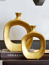 Американская золотая керамическая ажурная ваза, изысканные поделки, мебель для гостиной, Цветочная композиция, абстрактная ваза, украшение для дома 2024 - купить недорого
