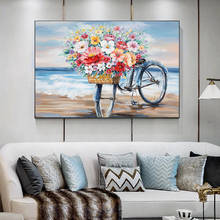 As flores na bicicleta pintura a óleo sobre tela impressão nórdico cartaz da arte parede imagem para sala de estar decoração casa cuadros 2024 - compre barato