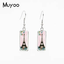 Vintage Eiffel Tower with Flowers Romantic Paris Tower Rectangle Fish Hook Dangles Earrings Handcraft Gifts 2024 - buy cheap