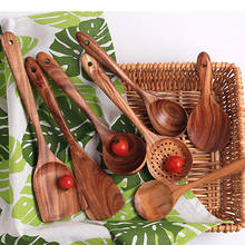 Juego de utensilios de cocina de madera, cuchara coladora de arroz, espátula, pala, antiadherente, resistente al calor 2024 - compra barato