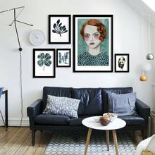 Nordic criativo ilustração infeliz menina sala de estar quarto decoração desenho da lona quadros parede para sala estar 2024 - compre barato