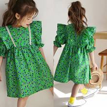 3-7Y Children's Dress Fashion Ruffle Short-sleeve Stitching Summer Dress Kids Clothes New Sweet Floral Print Girl Dress 2024 - buy cheap
