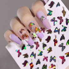 1 Sheet Colorful Laser Butterfly Designs 3D Nail Sticker Adhesive Decals Shiny Sticker Decorations Nail Art Accesoires 2024 - buy cheap