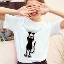 Женская Повседневная футболка с принтом озорной кошки Harajuku, летняя футболка с коротким рукавом, Повседневная модная футболка с круглым вырезом, женская верхняя одежда 2024 - купить недорого