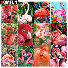 Homfun 5d diy diamante completo bordado "animal flamingo flor" pintura diamante ponto cruz strass decoração para casa 2024 - compre barato
