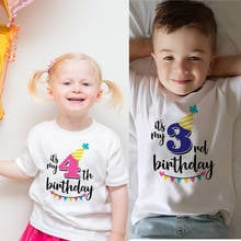 New Kids Boys Girls Summer Birthday T-shirts Short Sleeved T Shirt Size 1 2 3 4 5 6 7 8 9 Year Children Party Clothing Tees Tops 2024 - buy cheap