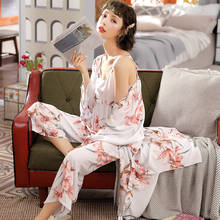 3 Pieces/lot Women Pajamas Sets cotton Home Wear Clothing Spaghetti Strap Sleep Lounge Sleepwear Pijama Nightwear Pyjamas Set 2024 - buy cheap