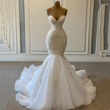 2021 Allure Shell Shape Bust Pearls Lace Mermaid Wedding Dress Sexy Open Back Zipper Tulle Train Wedding Bridal Gowns 2024 - buy cheap