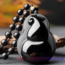 Obsidian Gourd Pendant Necklace Accessories Men Amulet Jade Carved Black Women Natural Fashion Jewelry 2024 - buy cheap