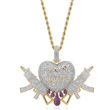 Hip Hop Micro Paved AAA Cubic Zirconia Bling Iced Out Forever Love Heart Gun Pendants Necklace for Men Rapper Jewelry Two Tone 2024 - buy cheap
