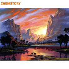 Chenistory pintura por números pôr-do-sol pintura caligrafia paisagem arte parede pintura para decoração caseira 60x cm 2024 - compre barato