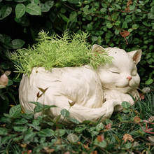 Panela de resina com proteção ambiental, utensílios criativos pequenos brancos de gato, retrô, nostálgica para decoração de jardim 2024 - compre barato