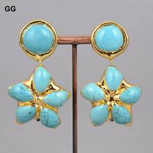 GuaiGuai Jewelry Natural Gold Color Plated Turquoises Flower Blue Turquoise Slice Leverback Earrings For Women 2024 - buy cheap
