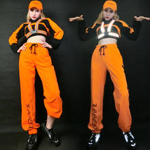 2021 trajes de dança hip hop para adultos laranja hiphop terno fita reflexiva mulheres gogo dança dj ds trajes rave roupas sl4329 2024 - compre barato