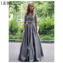 E JUE SHUNG Gray Two Pieces Evening Dresses O Neck Illusion Half Sleeves Lace Appliques Zipper Back Prom Gowns Vestido De Festa 2024 - buy cheap