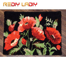 Latch Hook Rug Crochet Floor Mat Red Poppies Tapestry Kits Acrylic Yarn Printed Canvas Cushion DIY Carpet Rug Arts & Crafts 2024 - buy cheap