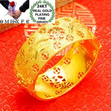 OMHXFC Wholesale BE432 European Fashion Bride Party Birthday Wedding Gift Vintage Dragon Phoenix Wide 24KT Gold Bracelet Bangle 2024 - buy cheap