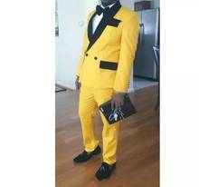 Желтый двубортный костюм для мужчин, свадебные Для мужчин костюмы черный отворот Masculino Terno Slim Fit, комплект из 2 предметов, куртка + штаны 2024 - купить недорого