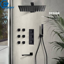 POIQIHY-grifo de ducha termostático negro, mezclador de ducha de baño, caño giratorio, rociador corporal de SPA, termostato de chorro, Sistema de ducha 2024 - compra barato