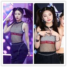 Kpop itzy camiseta feminina de malha sem mangas, sexy, sem mangas, curta, verão, moda urbana, perspectiva, tops 2024 - compre barato