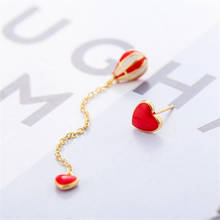 New Summer Fashion Red Epoxy Asymmetric Love Hot Air Balloon 925 Sterling Silver Jewelry Creative Stud Earrings SE939 2024 - buy cheap