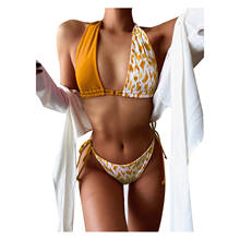 Купальный костюм женский с леопардовым принтом, бандажный купальник с высоким вырезом, пляжная одежда, комплект бикини 2024 - купить недорого