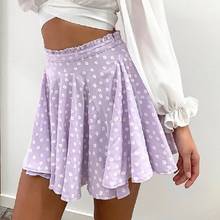 Floral print pleated summer skirts women A line pink boho mini skirt High waist ruffles blue short beach skirt female 2024 - buy cheap