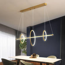 Lámpara de araña LED de estilo nórdico, iluminación larga de anillo redondo acrílico para restaurante, dormitorio, arte, color negro o dorado 2024 - compra barato