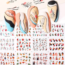 Набор наклеек для ногтей Harunouta, 12 шт., женское лицо, геометрический дизайн ногтей, переводные наклейки, слайдеры, цветочные листья, украшение для маникюра 2024 - купить недорого
