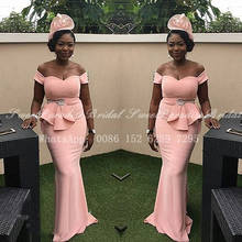Розовое платье подружки невесты русалки с бусинами на талии 2020 Африканское женское длинное свадебное платье с вырезом лодочкой для подружки невесты 2024 - купить недорого