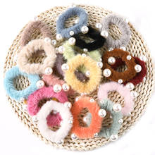 Kawaii Girls Pearls Scrunchies Fluffy Hair Scrunchies Women Scrunchy Elastic Hair Bands Girls Headwear Pontail Holder Hair Ties 2024 - compre barato