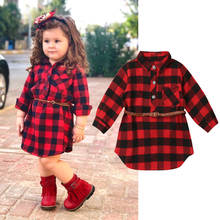 0-5Y Newborn Kids Baby Girls Red Plaid Princess Party Long Sleeve Dress Waistband Clothes 2024 - buy cheap