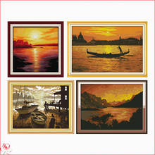 Evening Landscape Cross Stitch Kit DIY Pattern Chinese Embroidery Kit 11CT 14CT Needlework Sewing Kit Home Decoration Painting 2024 - buy cheap