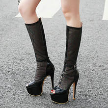 2021 New Summer Women Mesh Boots Sexy Super High Heel Knee High Boots Ladies Peep Toe Zipper Platform Shoes Black White 2024 - buy cheap