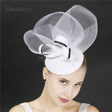 White Bow Fedora Caps Feather Hair Clips Fascinators Church Party Hats Women Elegant Lady Headwear Decoration Headdress XMF436 2024 - buy cheap