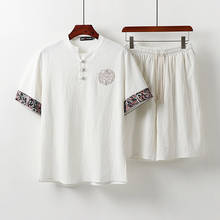 Conjunto de camiseta bordada estilo chinês, plus size, homens, verão, 150kg, busto, 158cm, 6xl, 7xg, 8xl, 9xl, 10xl, 11xl, top de linho solto 2024 - compre barato