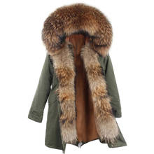 New Real Fur Coat Women 2020 Long Jacket Winter Plus Size Natural Raccoon Fur Collar Luxury Parka Detachable Hooded Sleeve Style 2024 - buy cheap