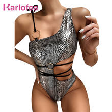 Karlofea 2020 Mujer Sexy Bathing Suit Chic Print One Shoulder One Piece Suit Fashion Beach Party Swimsuit Hollow Out Swimwear 2024 - compre barato