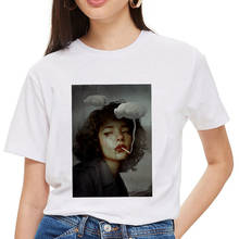 Retro mulher abstrata impresso t camisa das mulheres harajuku novo verão seção fina camiseta feminina topo casual moda estética tshirt 2024 - compre barato