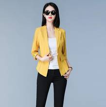 Autumn Korean Casual Cotton And Linen Women Blazers And Jackets Yellow Black Blue White Striped Office Work Wear 2024 - buy cheap