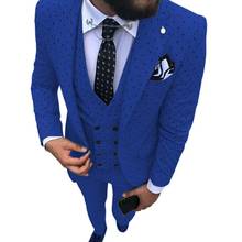 Blue Men's Suits Casual 3 Pieces Point V Neck Notched Lapel Groomsmen Tuxedos Wedding Suits Men 2019 (Blazer+Vest+Pants) 2024 - buy cheap