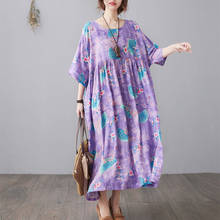 Vestido de verano holgado de lino con estampado Floral, traje holgado de algodón para mujer, talla grande 4XL, 5XL, 6XL, 2021 2024 - compra barato