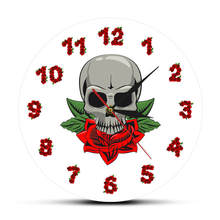 Reloj de pared de calavera con flor Rosa gótico, decoración de pared con números de rosa, reloj de pared moderno único, Calavera Floral Macabre, arte de pared 2024 - compra barato