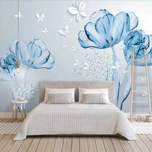 Murais personalizados papel de parede 3d estéreo flores azuis pintura de parede para sala de estar tv sofá quarto sala de estudo fundo papel de parede 3 d 2024 - compre barato