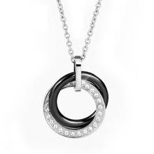 Изысканное серебряное кольцо с кристаллами, Черное женское ожерелье с двойным круглым дизайном, ювелирные изделия для помолвки 2024 - купить недорого