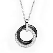 Exquisito collar con colgante de cerámica para mujer, Círculo de plata, cristal blanco y negro, diseño redondo doble, joyería de compromiso 2024 - compra barato