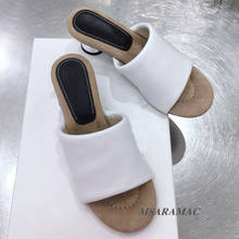 Strange Silver Heel Leather Mules Italian Designer Summer Slippers Shoes Ladies Round Toe Slip on Slippers Women's Shoes 2024 - buy cheap